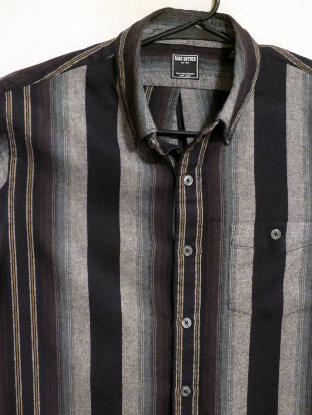 Todd Snyder Shirt Mens Large Long Sleeve Button Black Gray Striped